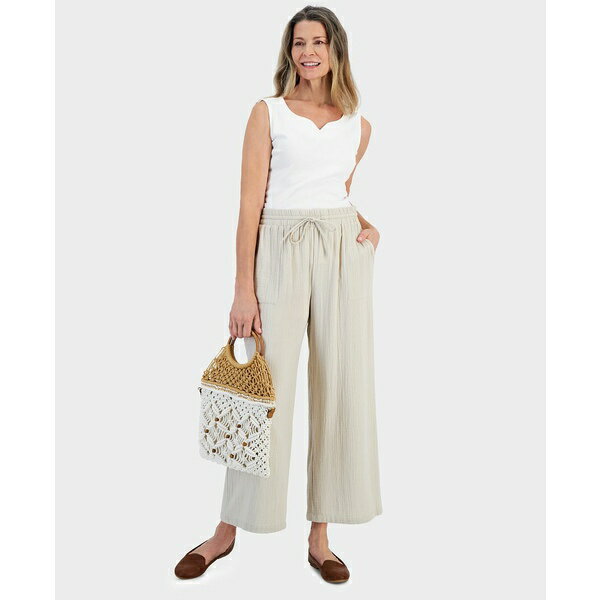 スタイルアンドコー レディース カジュアルパンツ ボトムス Women's Cotton Gauze Wide-Leg Pants, XS-PXL, Created for Macy's Stone Wall