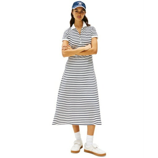 トミーヒルフィガー レディース ワンピース トップス Women's Striped Short-Sleeve Midi Polo Dress Ecru / Navy Stripe トミーヒルフィガー レディース ワンピース トップス Women's Striped Short-Sleeve Midi Polo Dress Ecru / Navy Stripe