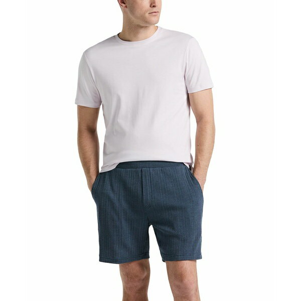 ペリーエリス メンズ カジュアルパンツ ボトムス Men's Ribbed Striped Drawstring 7" Shorts Blue Mir..