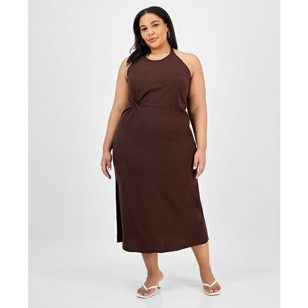 バースリー レディース ワンピース トップス Trendy Plus Size Halter-Neck Linen-Blend Midi Dress, Exclusively at Macy's Chicory Coffee