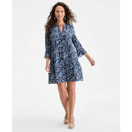 スタイルアンドコー レディース ワンピース トップス Women's Printed Cotton Gauze 3/4-Sleeve Tiered Dress, Exclusively at Macy's Paisley Blue スタイルアンドコー レディース ワンピース トップス Women's Printed Cotton Gauze 3/4-Sleeve Tiered Dress, Exclusively at Macy's Paisley Blue