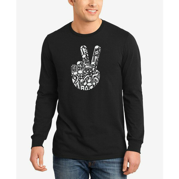 エルエーポップアート メンズ シャツ トップス Men's Peace Finger Notes Word Art Long Sleeve T-Shirt Black