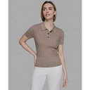 カールラガーフェルド レディース カットソー トップス Women's Collared Ribbed Shirt Truffle