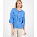 ジェイエムコレクション レディース カットソー トップス Petite Lace-Up 3/4-Sleeve Top, Exclusively at Macy'...