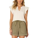デモクラシー レディース カットソー トップス Women's Mixed-Media Flutter-Sleeve Top Ofw Offwhi