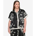 カールラガーフェルド レディース カットソー トップス Plus Size Flower-Print Button-Down Shirt Black Cream