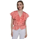カールラガーフェルド レディース カットソー トップス Women's Ruffled Blouse Coral