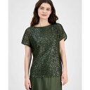 アンクライン レディース カットソー トップス Petite Sequin Top Olive Palm