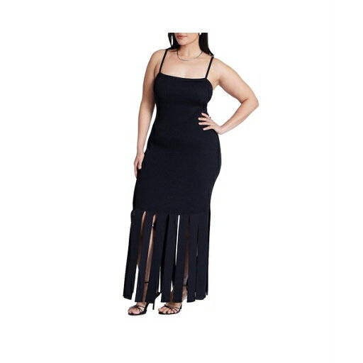 エロクイ レディース ワンピース トップス Plus Size Ribbed Fringe Dress Black onyx エロクイ レディース ワンピース トップス Plus Size Ribbed Fringe Dress Black onyx