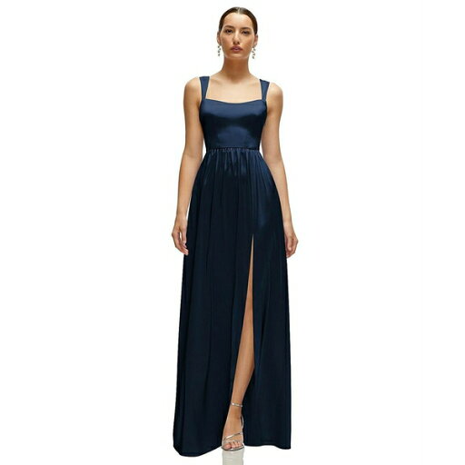 アフターシックス レディース ワンピース トップス Plus Size Shaped Strap Portrait Neckline Fluid Satin Maxi Dress with Full Skirt Midnight navy アフターシックス レディース ワンピース トップス Plus Size Shaped Strap Portrait Neckline Fluid Satin Maxi Dress with Full Skirt Midnight navy