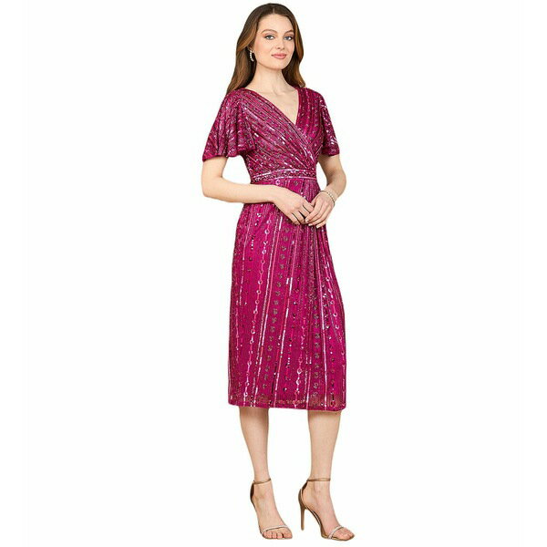 ララ レディース ワンピース トップス Women's Beaded Midi Dress with Cap Sleeves Berry