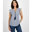 スタイルアンドコー レディース カットソー トップス Petite Printed Pintuck Ruffle-Sleeve Blouse, Exclusiv...