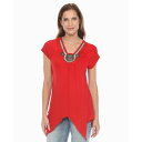 ホワイトマーク レディース カットソー トップス Women's Beaded Angled Hem Knit Top Red