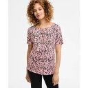 ジェイエムコレクション レディース カットソー トップス Women's Printed Pleat Neck Short-Sleeve Top, Exclus...