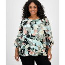 カスパー レディース カットソー トップス Plus Size Clip-Dot Ruffle-Sleeve Top Black Multi