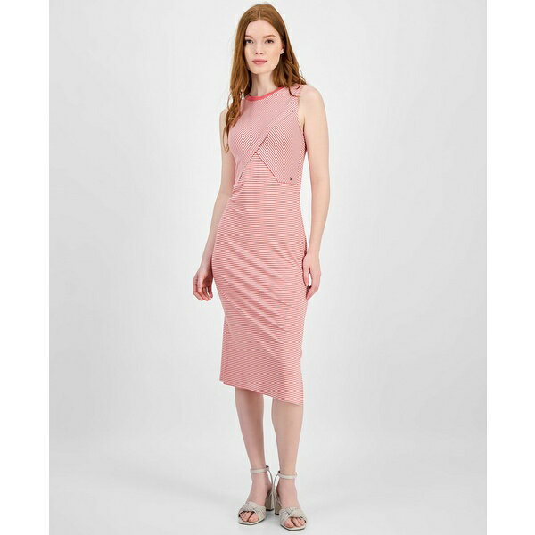 トミー ヒルフィガー レディース ワンピース トップス Women's Striped Crossover Midi Dress Coralie Multi