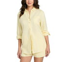 ゲス レディース カットソー トップス Women's Long-Sleeve Linen Button-Up Shirt Cotton Yellow