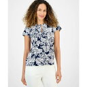 ジョーンズニューヨーク レディース カットソー トップス Petite Botanical-Print Keyhole Top Pacific Navy Mul...