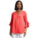 ジョーンズニューヨーク レディース カットソー トップス Petite Pleated-Shoulder Ruffle-Cuff 3/4-Sleeve Top ...