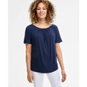 ジェイエムコレクション レディース カットソー トップス Women's Solid Pleat Neck Short-Sleeve Top, Exclusiv...