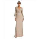 マックダガル レディース ワンピース トップス Women's Wrap Over Bishop Sleeve Gown With Pearl Beading Ivory nude
