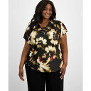 アンクライン レディース カットソー トップス Plus Size Floral-Print Cap-Sleeve Top Anne Black Multi