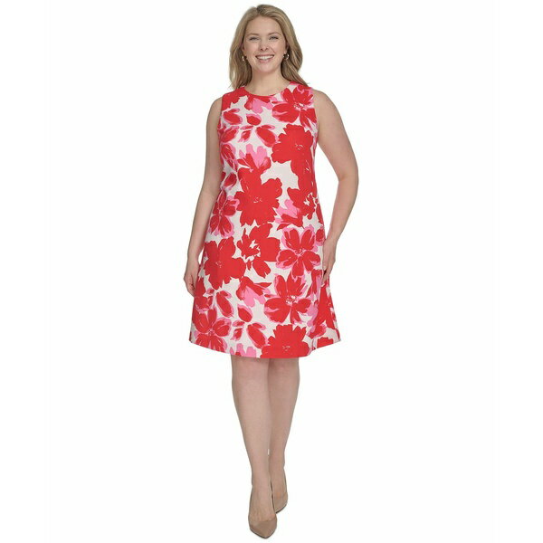 ジェシカハワード レディース ワンピース トップス Plus Size Floral-Print Sleeveless Shift Dress Ivory Red