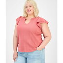 デモクラシー レディース カットソー トップス Trendy Plus Relaxed Flutter-Sleeve Top Cashmere Red