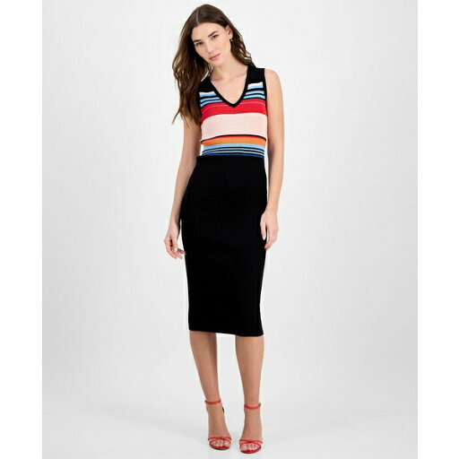 ティー・タハリ レディース ワンピース トップス Women's Ribbed Striped Bodycon Dress Black Road Map ティー・タハリ レディース ワンピース トップス Women's Ribbed Striped Bodycon Dress Black Road Map
