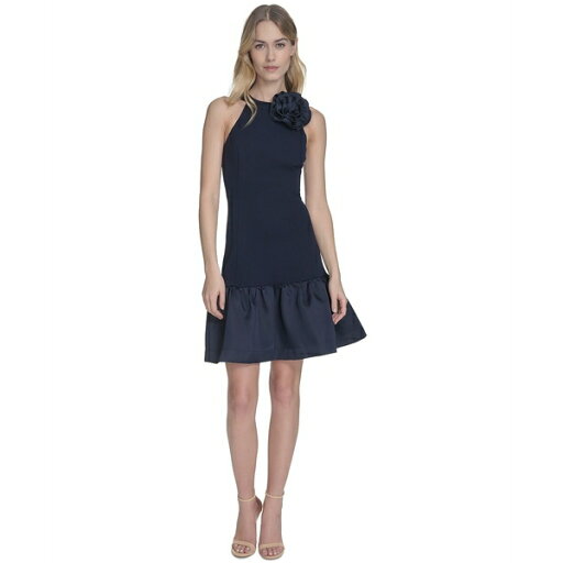エリザジェイ レディース ワンピース トップス Petite Rosette-Trim Taffeta-Skirt Dress Navy エリザジェイ レディース ワンピース トップス Petite Rosette-Trim Taffeta-Skirt Dress Navy