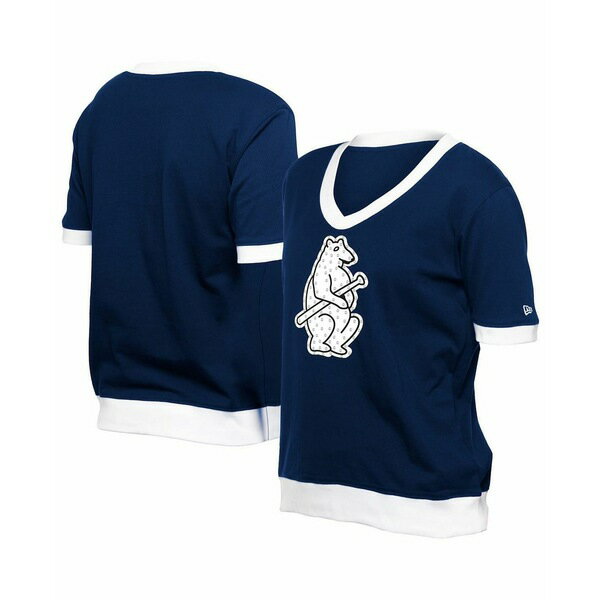 ニューエラ レディース カットソー トップス Women's Navy Chicago Cubs Game Day Rhinestone V-Neck T-Shirt Navy