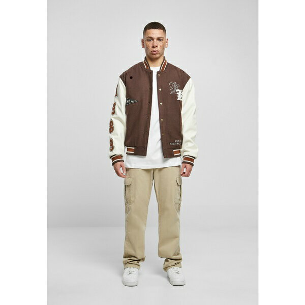 カール カナイ メンズ ジャケット＆ブルゾン アウター OLD ENGLISH BLOCK COLLEGE - Bomber Jacket - brown/off white