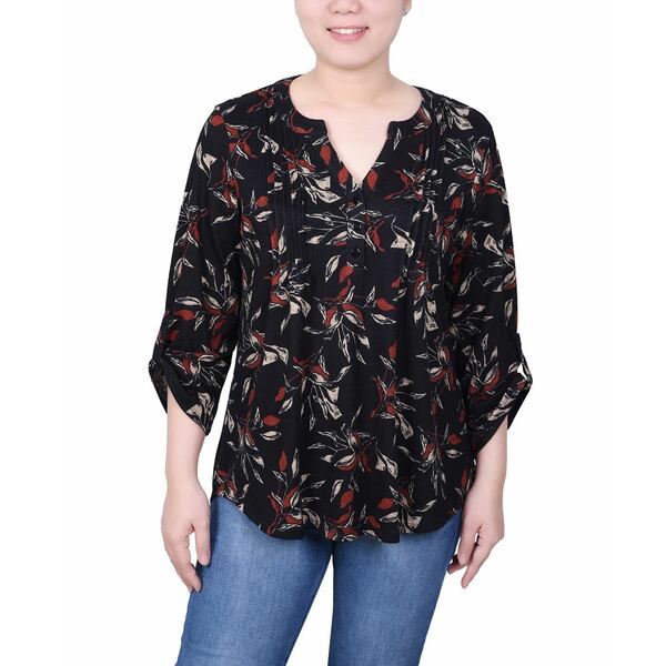 ˥塼衼쥯 ǥ åȥ ȥåץ Women's 3/4 Roll Sleeve Top Black Orange...