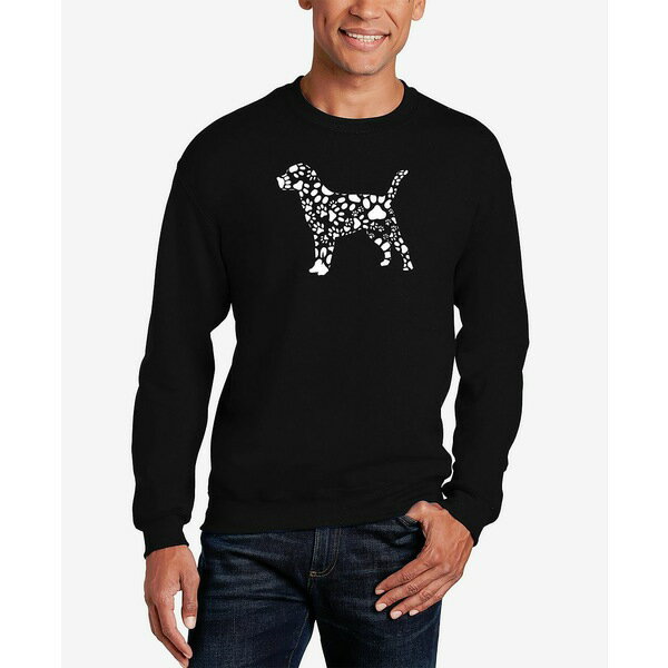 エルエーポップアート メンズ パーカー・スウェットシャツ アウター Men's Dog Paw Prints Word Art Crew Neck Sweatshirt Black
