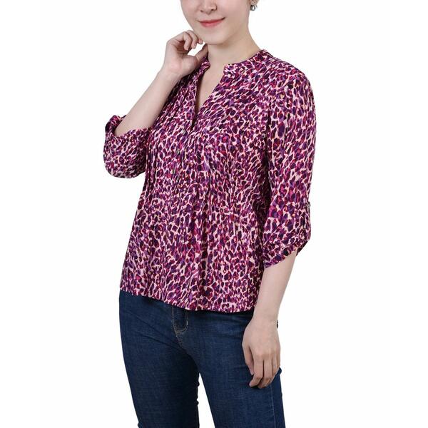 ニューヨークコレクション レディース カットソー トップス Petite 3/4 Roll Tab Sleeve Printed Pintu..