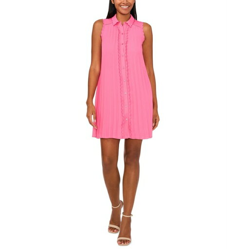 セセ レディース ワンピース トップス Women's Sleeveless Scalloped Pleated Button-Down Dress Taffy Pink セセ レディース ワンピース トップス Women's Sleeveless Scalloped Pleated Button-Down Dress Taffy Pink