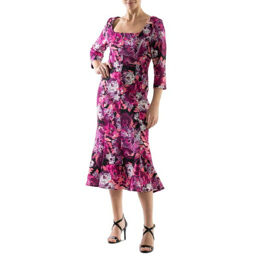 ドナリッコ レディース ワンピース トップス Women's Floral-Print Flounce-Hem Midi Dress Magenta Mu ドナリッコ レディース ワンピース トップス Women's Floral-Print Flounce-Hem Midi Dress Magenta Mu