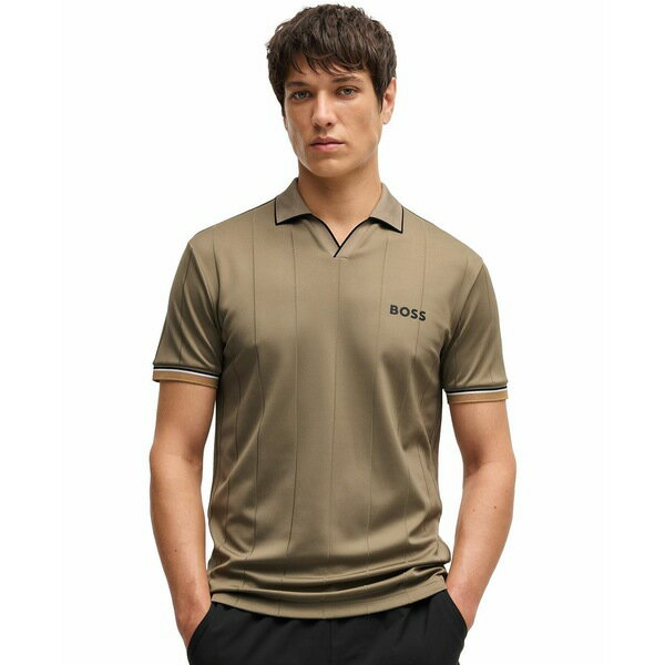 ヒューゴボス メンズ シャツ トップス x Matteo Men's Berrettini Four-Way Stretch Polo Open Green