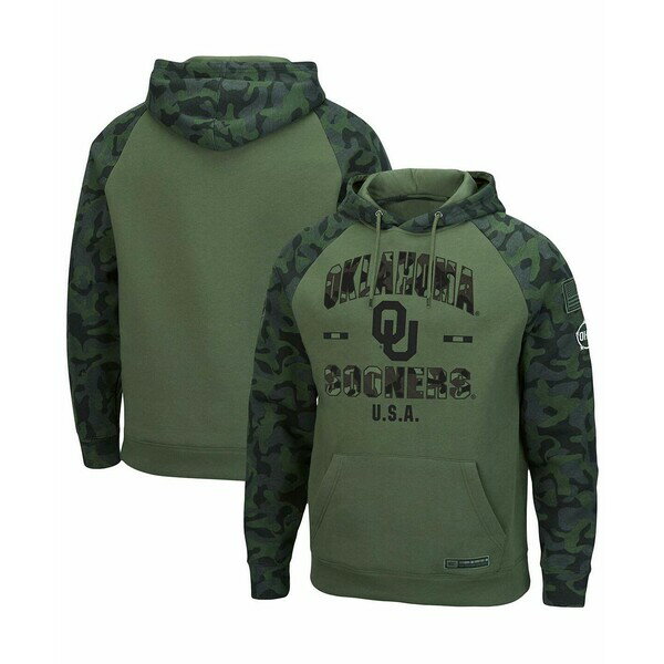 コロシアム メンズ パーカー・スウェットシャツ アウター Men's Olive, Camo Oklahoma Sooners OHT Military-Inspired Appreciation Raglan Pullover Hoodie Olive, Camo