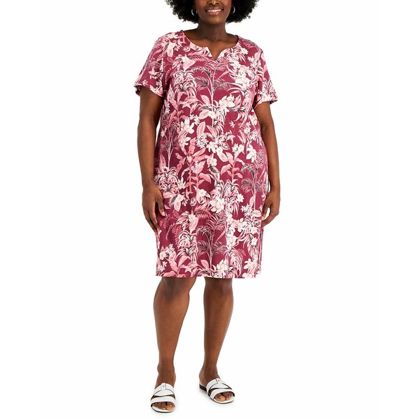 ケレンスコット レディース ワンピース トップス Plus Size Printed Split-Neck Dress, Created for Macy's Malbec