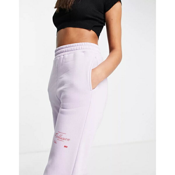 あくまで コリュージョン レディース カジュアルパンツ ボトムス COLLUSION oversized sweatpants with brand print in lilac - part of a set Lilac：asty ブランド