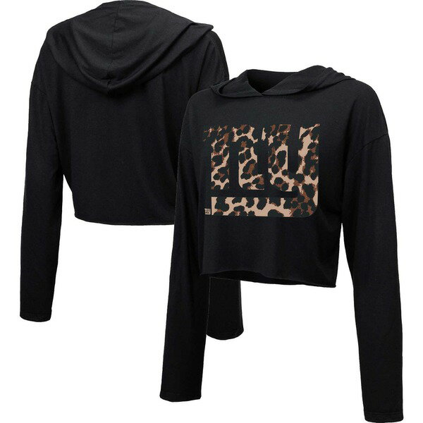 ޥƥåå ǥ ѡåȥ  New York Giants Majestic Threads Women's Leopard Cropped Pullover Hoodie Black