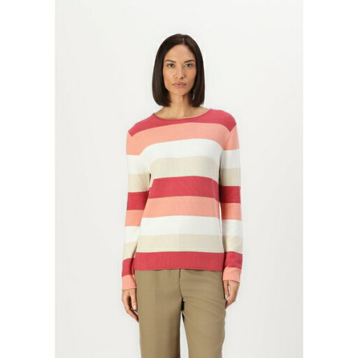 トムテイラー レディース ニット&セーター アウター STRUCTURED STRIPED - Jumper - red/apricot トムテイラー レディース ニット&セーター アウター STRUCTURED STRIPED - Jumper - red/apricot