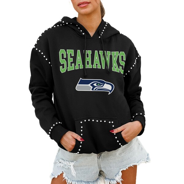 ゲームデイ レディース パーカー・スウェットシャツ アウター Seattle Seahawks Gameday Couture Women's Catch the Vibe Studded Pullover Hoodie Black