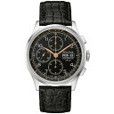 uo Y rv ANZT[ Men's Swiss Automatic Chronograph Joseph Bulova Black Leather Strap Watch 42mm Silver