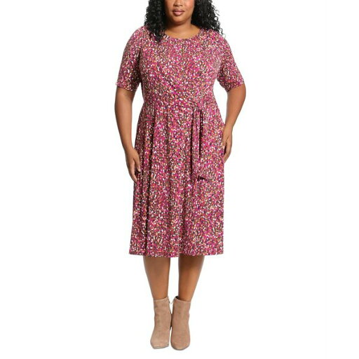 ロンドンタイムス レディース ワンピース トップス Plus Size Keyhole-Front Midi Dress Purple ロンドンタイムス レディース ワンピース トップス Plus Size Keyhole-Front Midi Dress Purple