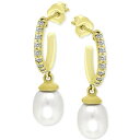 Wj xj[j fB[X sAXCO ANZT[ Freshwater Pearl (8 x 6mm) & Cubic Zirconia Dangle Hoop Earrings, Created for Macy's Gold over silver