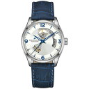 n~g Y rv ANZT[ Men's Swiss Automatic Jazzmaster Open Heart Blue Leather Strap Watch 42mm Blue