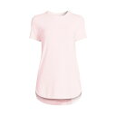 ランズエンド レディース カットソー トップス Women's Petite Moisture Wicking UPF Sun Short Sleeve Curved Hem Tunic Top Soft tea rose/white pinstripe