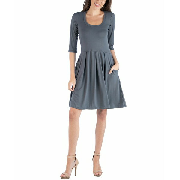 24֥󥳥ե ǥ ԡ ȥåץ Women's Three Quarter Sleeve Mini Dress Charcoal